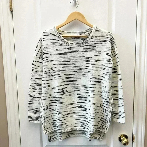 Ricki’s Tunic  Sweater Crew Neck High Low Split Hem Ivory Black Small - Picture 3 of 16
